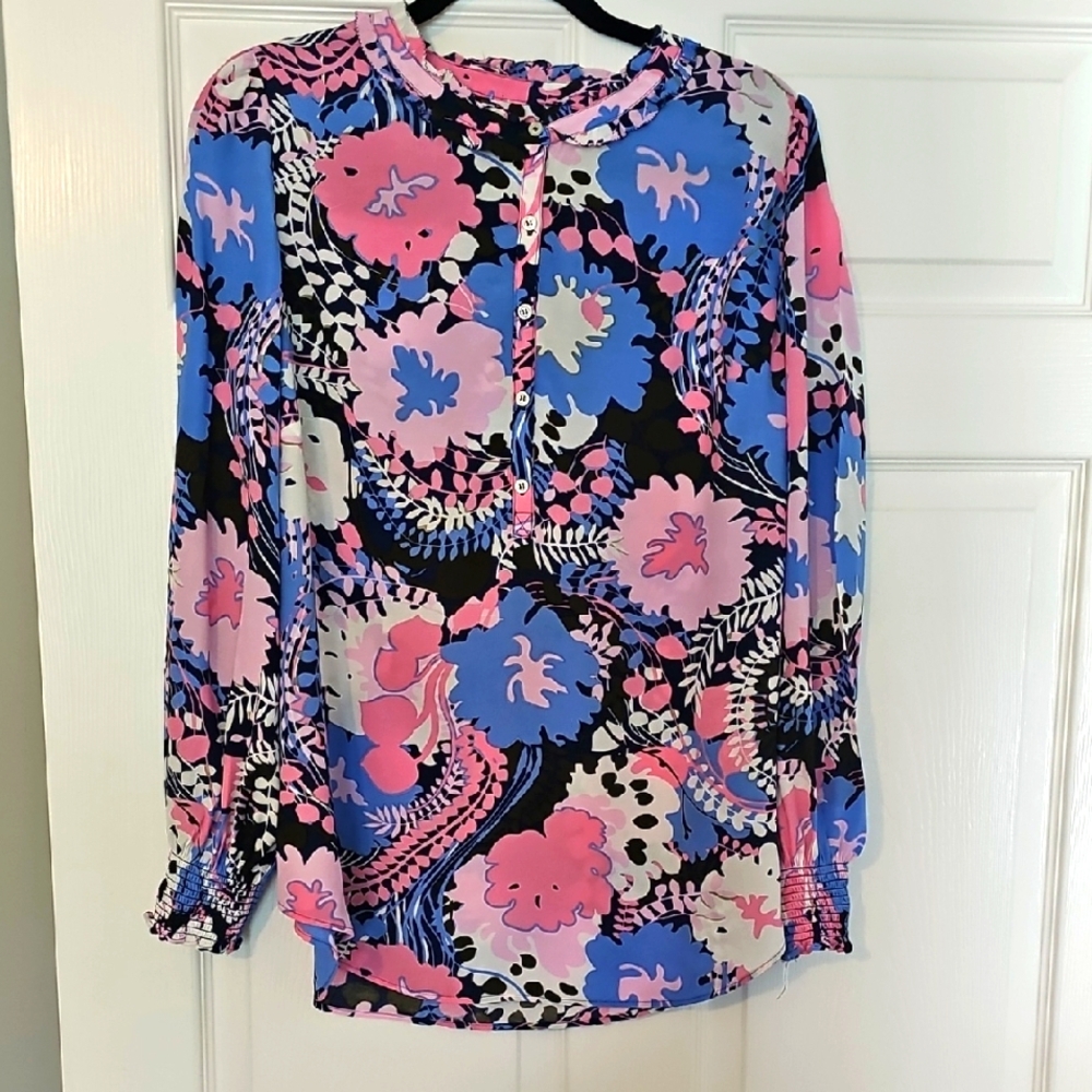 Talbots Pink and Blue Blouse Elegant Top